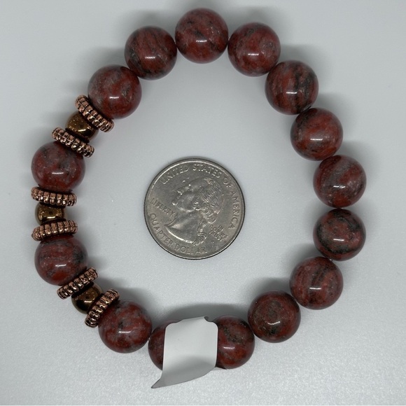 Jasper bracelet stretchy handmade 12mm beads - Picture 2 of 5